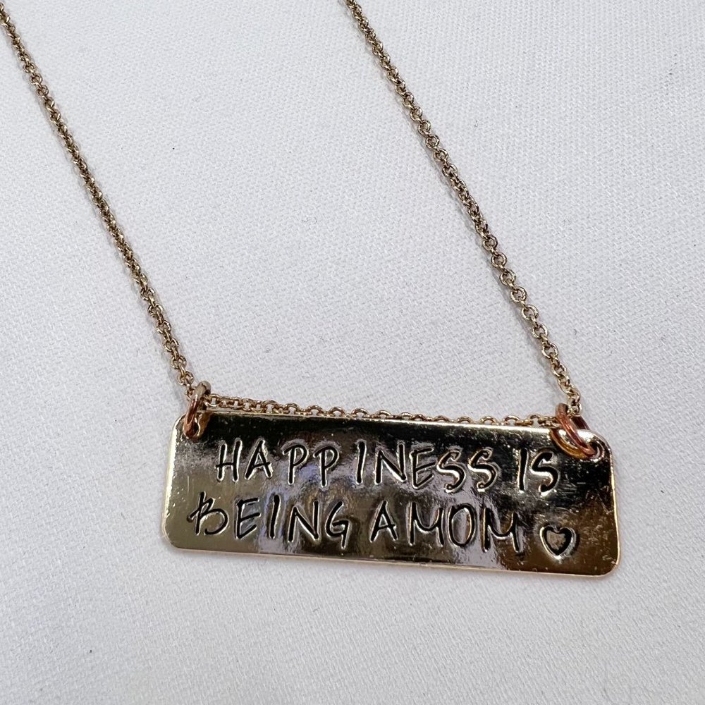 Happiness Is Being A Mom Handwritten Pendant Gold Tone 16” Adjustable Necklace - Picture 4 of 6